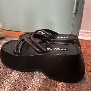 NAKED WOLFE Black Platform Slides
